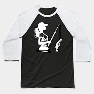 Fishing Girl Silhouette Baseball T-Shirt